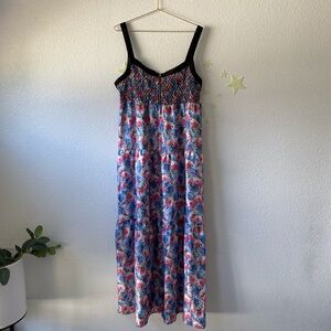 Blue and pink floral maxi dress with zipper front